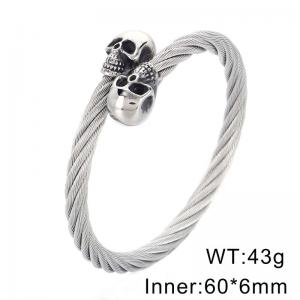 Punk Stainless Steel Men's Wire Skull Via Bangle - KB104638-BD