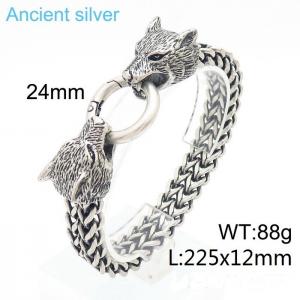 Fashion Double Wolf Charm Stainless Steel Bracelet - KB170063-KJX