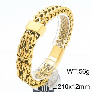Men Gold-Plated Stainless Steel Herringbone&Byzantine Links Bracelet - KB184898-KFC
