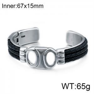 Simple Punk Men's Titanium Steel Braided Leather Hollow Double Hole Bracelet - KB99432-BD