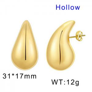 European and American stainless steel simple water droplet shaped glossy women's fashionable gold earrings - KE109807-WGMW