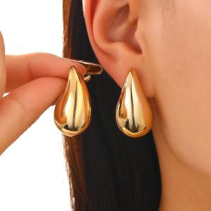 European and American stainless steel simple water droplet shaped glossy women's fashionable gold earrings - KE109807-WGMW