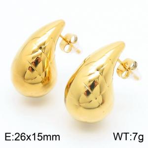 European and American fashion stainless steel creative carving pattern water droplet shaped women's temperament gold earrings - KE112466-KFC