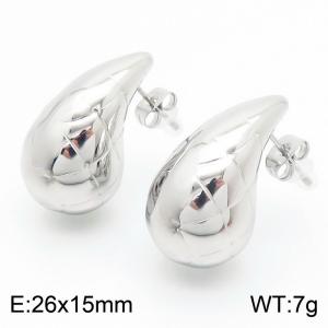 European and American fashion stainless steel creative carving pattern water droplet shaped women's temperament silver earrings - KE112467-KFC