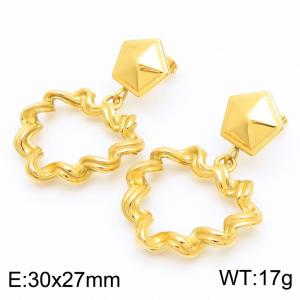 European and American fashion stainless steel pentagonal earrings hanging hollow wave pattern special heart-shaped pendant temperament gold earrings - KE114368-K