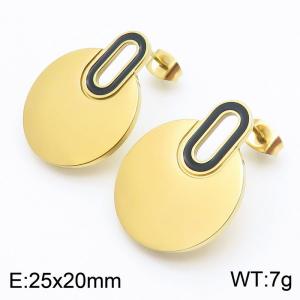 European and American fashion stainless steel creative circular splicing black hollow small oval temperament gold earrings - KE114373-K