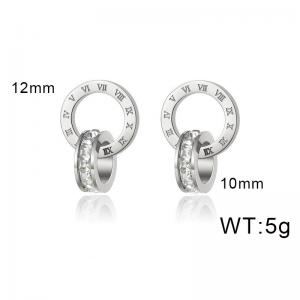 Roman numeral double ring light luxury niche stainless steel Stone&Crystal Earring - KE119053-YWYM