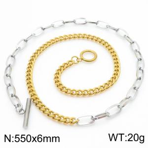 OT button titanium steel square wire Cuban chain splicing stainless steel necklace - KN286046-Z