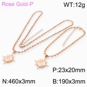 3mm Beads Chain Jewelry Set Stainless Steel Bracelet & Necklace With Compass Charm Rose Gold Color - KS199378-Z