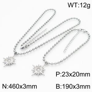 3mm Beads Chain Jewelry Set Stainless Steel Bracelet & Necklace With Compass Charm Silver Color - KS199379-Z