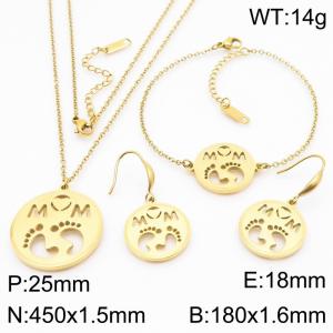 Fine Polished MOM English Letter Pendant Necklace Stainless Steel Fashion Bracelet Mother's Day Set - KS218443-KLX