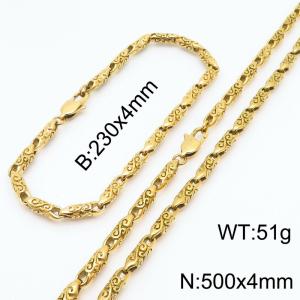 Gold-Plated Stainless Steel Ancient Runes Link Jewelry Set with 230mm Bracelet&500mm Necklace - KS220197-KJX