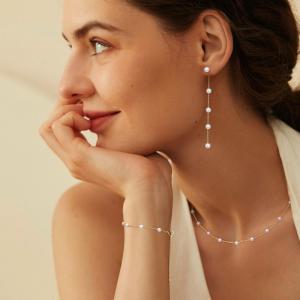 Stainless steel imitation pearl bracelet earring necklace set - KS221777-Z