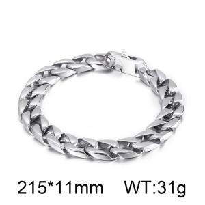 Unisex Miami Cuban Link Chain Bracelet, Polished Silver Stainless Steel, Heavy Duty Hip Hop Wristband for Men & Women - KB26873-D